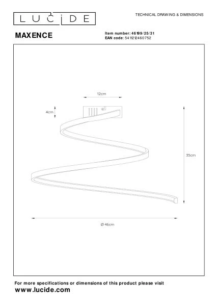 Lucide MAXENCE - Plafonnier - Ø 46 cm - LED 3 StepDim - 1x24W 3000K - Blanc - technique